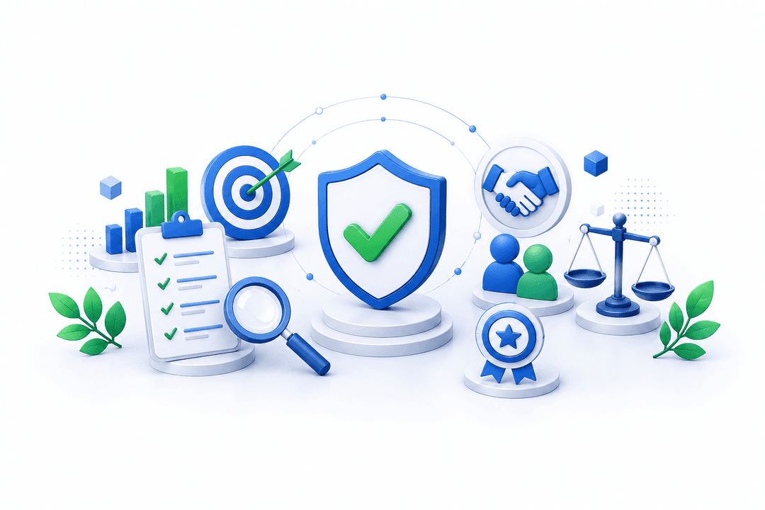 Reliability, accuracy, and partnership values illustration